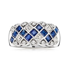 Vint Sapphire & Diamond Zigzag Rng in 18k White Gold Size 6.25