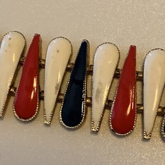 Vintage Signed Italian VIRO 1960s Gold Tone Red White Blue Enamel Bracelet 7.75