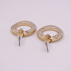 Vintage Rhinestone Drop Dangle Door Knocker 1.4″ Womens Goldtone Earrings