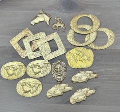 Vintage Brass Stampings Findings Pendant Pin Jewelry Making Horse Dog Western