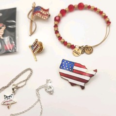 Vtg to Contemporary Patriotic Red White & Blue Jewelry Lot Rhinestones Enamel