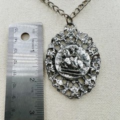 Vintage Pot Metal Horse Medallion Necklace Equestrian Gothic Large Statement