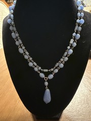 Vintage Blue Glass Multi strand Drop Necklace 16” (Lot# 595)