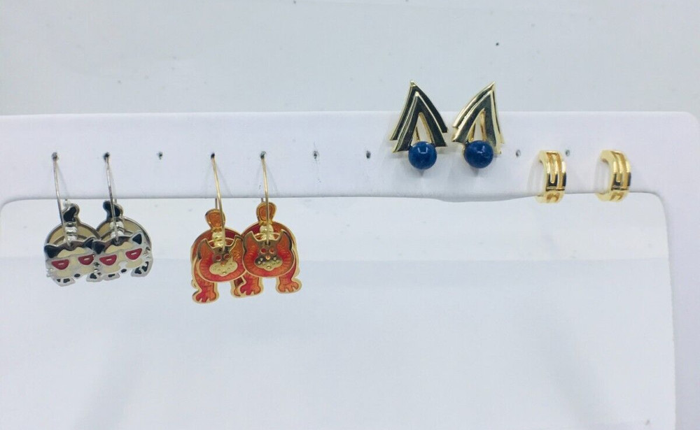 Vintage 4 Pairs Berebi Enamel Animal Dangle Drop & No Brand Huggie Stud Earrings