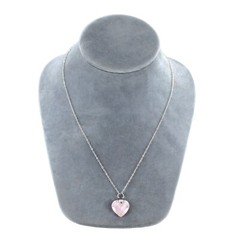 Natural Rose Quartz Heart Shaped Pendant Charm Sterling Silver Chain Necklace