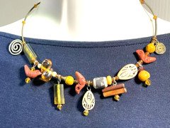 Southwestern Style Fetish Choker Necklace Birds Tribal Folk Art Boho Memory Wire