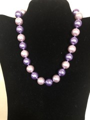 VTG. STYLE FAUX PEARL BEAD NECKLACE PURPLE & LAVENDER 15″ + 2″ EXTENDER