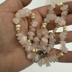 Vtg Rose Quartz Necklace Cluster Faux Glass Pearls Barrel Closure Estate
