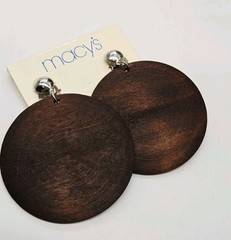 Wood Clip on Earrings Dangle Silver tone Boho 80’s style Vintage Macy’s 2.75 in