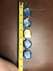 For Parts / TLC VTG Lucite Cabochon Clear Blue 5 Link Bracelet Thermoset Jewelry