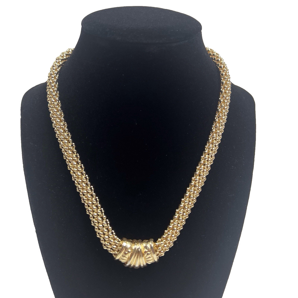 Vintage Gold Tone Mesh Chain Chunky Necklace 18” Magnetic Closure