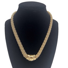 Vintage Gold Tone Mesh Chain Chunky Necklace 18” Magnetic Closure