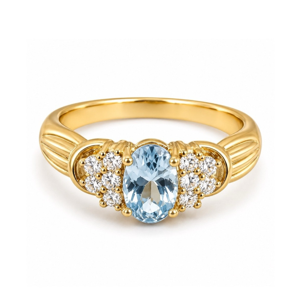 Vintage 1970s Cocktail Ring Size 9 Blue CZ 18KT Gold Plate – 14U