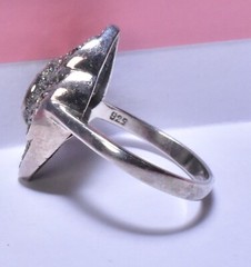 VTG 925 Sterling Silver Marcasite Marquise Knot Shape Ring Approximate Size 7 ¾