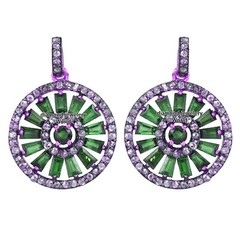 Gorgeous 1.46ct Rose Cut Diamond Emerald Studded Silver Vintage Earring Jewelry
