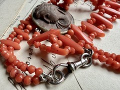 Victorian 800 silver Coral Lava Cameo Necklace, Swivel Clasp – Grand Tour