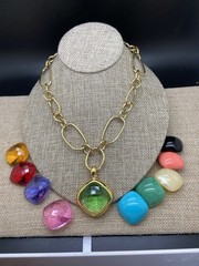 Joan Rivers 10 INTERCHANGEABLE CHECKERBOARD PENDANT NECKLACE Gold TONE NIB