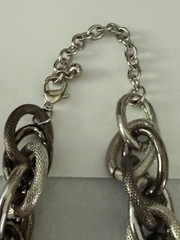Vintage Silver Tone Chunky Mesh Link Necklace, Alternating Textured Oval Links