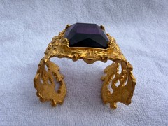 JC Thailand Rococo Cuff Bracelet Florentine Amethyst Purple Stone Gold Vintage