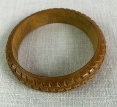 Vintage Carved Wooden Bracelet Approx 3 1/8 in Brown Geometric Pattern