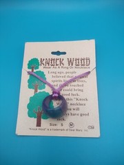 Vintage Knock Wood Good Luck Necklace Or Ring On Card Size Medium Natural Magic