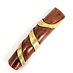 VTG Artisan Tubular Rolled Brass Copper BROOCH Handmade Modernist Mixed Metal