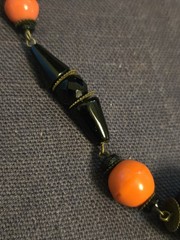 vintage art deco necklace black and orange glass beads