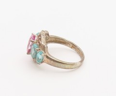 925 Sterling Silver Vintage Ring Aquamarine & Pink Topaz Band Sz 6 RG36874