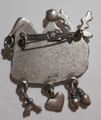 AJMC Pewter Christmas Pin Brooch Enamel Articulated Dangles FRIENDS Santa