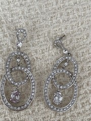 Vintage Nolan Miller Glamour Rhinestone Dangle Pierced Earrings 2 1/4”