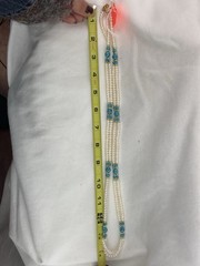 Pearl And Turquoise Station Strand Necklace Gold Tone Clasp Vintage 28”