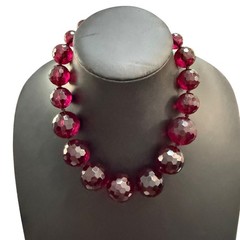 Necklace Chunky Cherry Red Faceted Round Beaded Statement Formal Party Art Deco