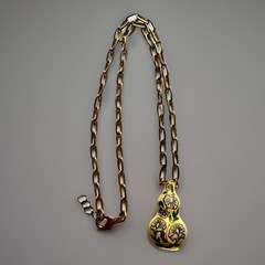 Vintage Yellow Cloisonne Vase Pendant Necklace Double Sided Lavender 18” Long
