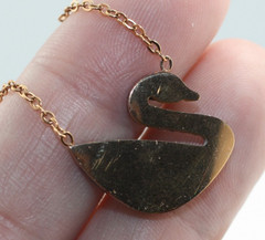 Rose Gold tone Stainless Steel Black stones Swan Pendant Necklace 16-18″