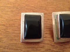 Vintage Pair of Sterling Silver Earrings w/ Black Stone Possibly Onyx