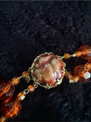 Vintage West Germany Glass Bead Necklace Pink Orange AB Crystal Double Strand