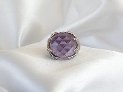 Vintage Sterling Silver 925 Natural Amethyst Claw Unique Ring Size 7.5