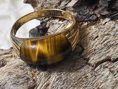 Vtg Signed Uncas Tiger’s Eye Ring 14K GE Gold Electroplate Sz 9 Boho Ring W66