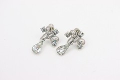Lind Gal LG Clear Rhinestone Parure Silver Necklace Screwback Earring Set Clasp