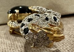 VINTAGE Statement Panther Rhinestone Onyx Style Brooch Pin Cat Leopard 80s