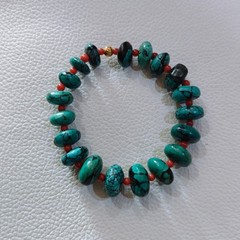 Turquoise-Coral Gemstone Bracelet Natural Turquoise Stretchy Handmade Bracelet