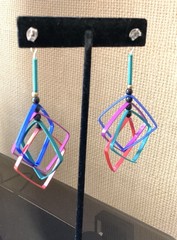 Vintage Big ’80s Colorful Geometric Pierced Dangle Earrings