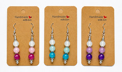 Handmade Glass Bead Drop Earrings Set of 3 Pink Blue Purple Hypoallergenic NEW