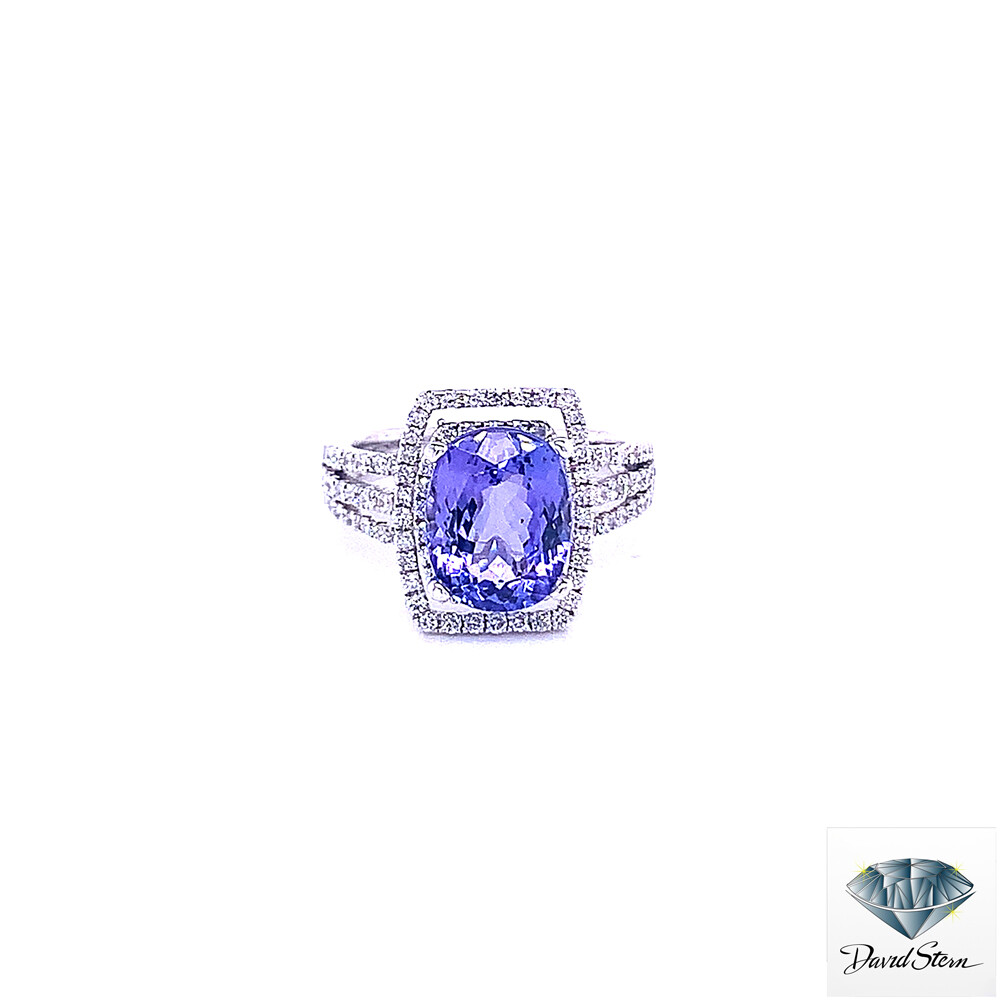 1.00 CT Oval Tanzanite Faceted Cluster Ring in 14kt White Gold