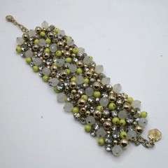 Vintage RJ Graziano wide chainmail and cluster bead and rhinestone bracelet