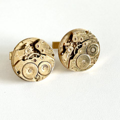 Vintage 14K Yellow Gold Filled Watch Movement Steampunk Bullet Back Cufflinks