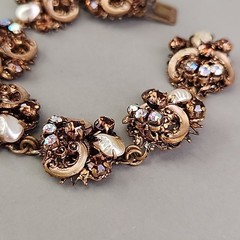 Vintage Rhinestone Bracelet Clip Earrings Set AB Western Germany Filigree Enamel