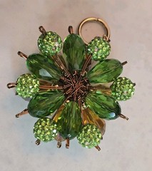 Green Crystal Floral Pendant Double Sided Statement Rhinestone Cluster Gold Tone