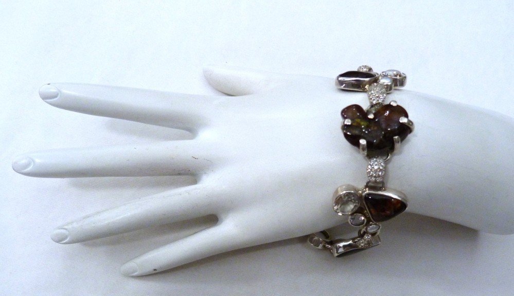 STARBORN FIRE AGATE PEARL CHAMPAGNE WHITE TOPAZ STERLING SILVER BRACELET NEW