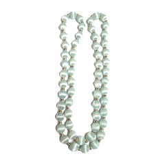 Vintage Light Pale Blue Silk Thread Wrapped Beaded Necklace 30″ Retro Costume